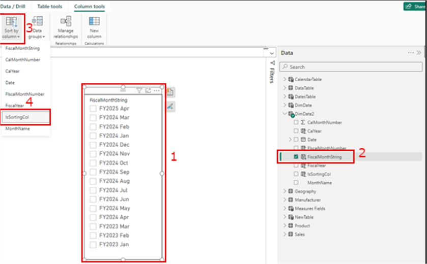 How to use the Is Sorting column for sorting the string values on the slicer visual