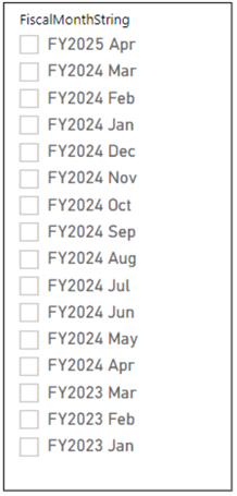 An end product showing sorted Date String values on the slicer visual.