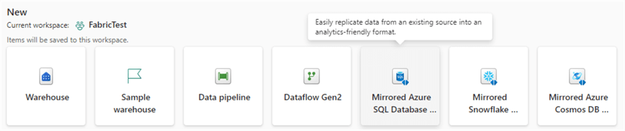 select the option to mirror an azure sql db from the list