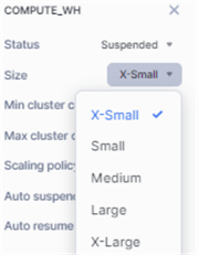 warehouse sizes in Snowflake