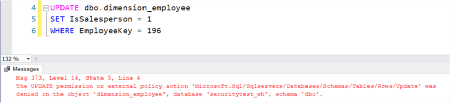 update statement failed in SSMS