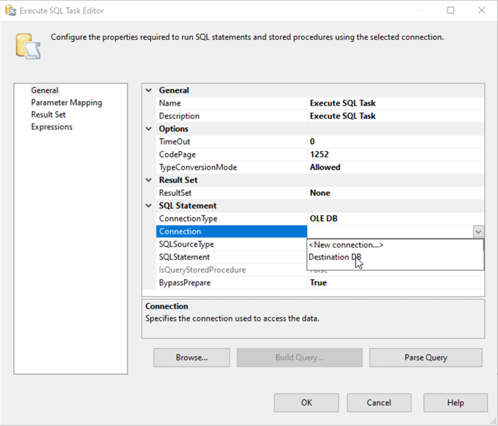 Execute SQL Task Editor