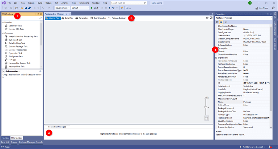 SSIS development interface