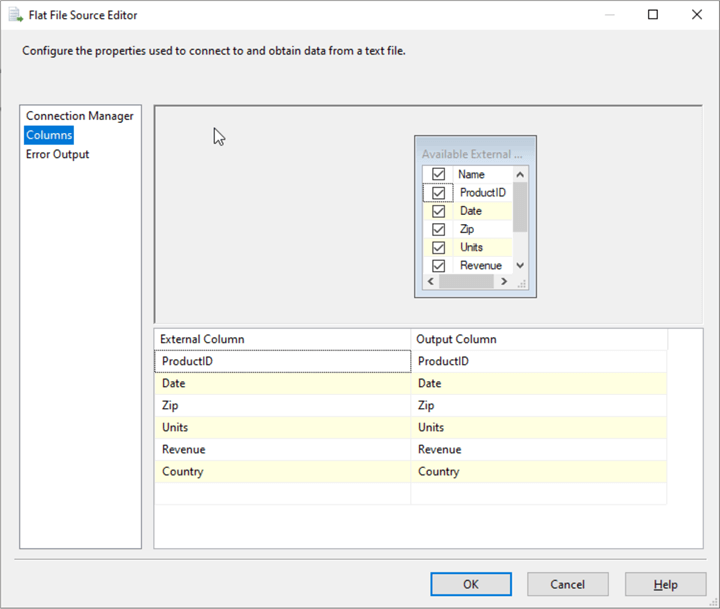 Flat File source editor