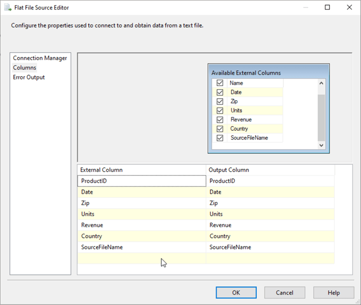 Flat File Source Editor