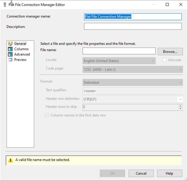 flat file connection manager editor