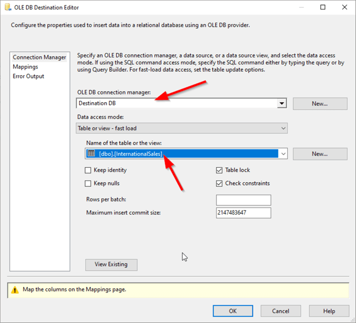 OLE DB Destination Editor