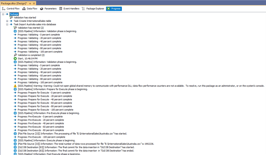 Package execution log
