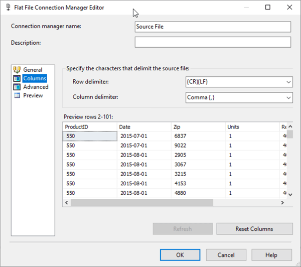 flat file connection manager editor