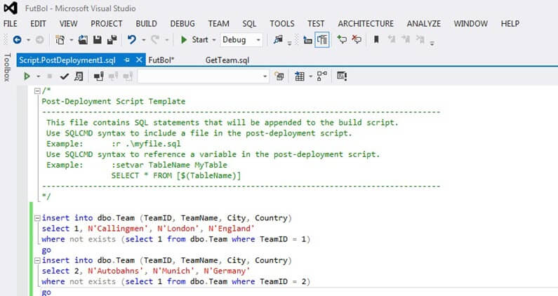Insert inital seed data into the table in SSDT
