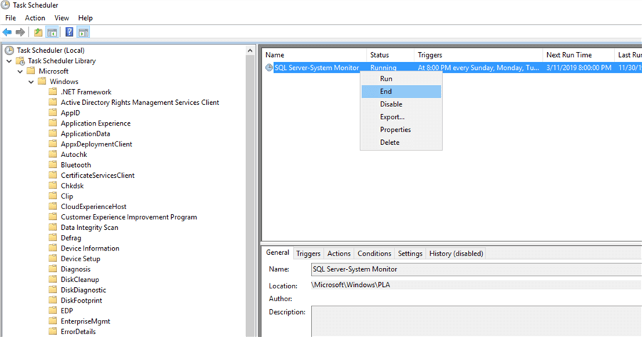 stop perfmon scheduled task