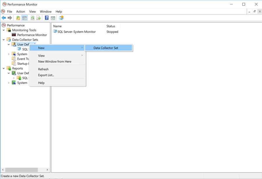 new perfmon data collector set