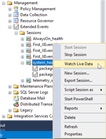extended events captured data using watch live data