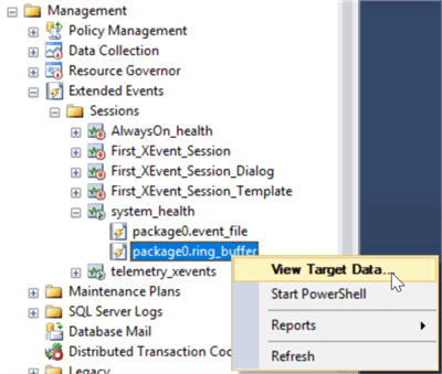 extended events captured data using view target data