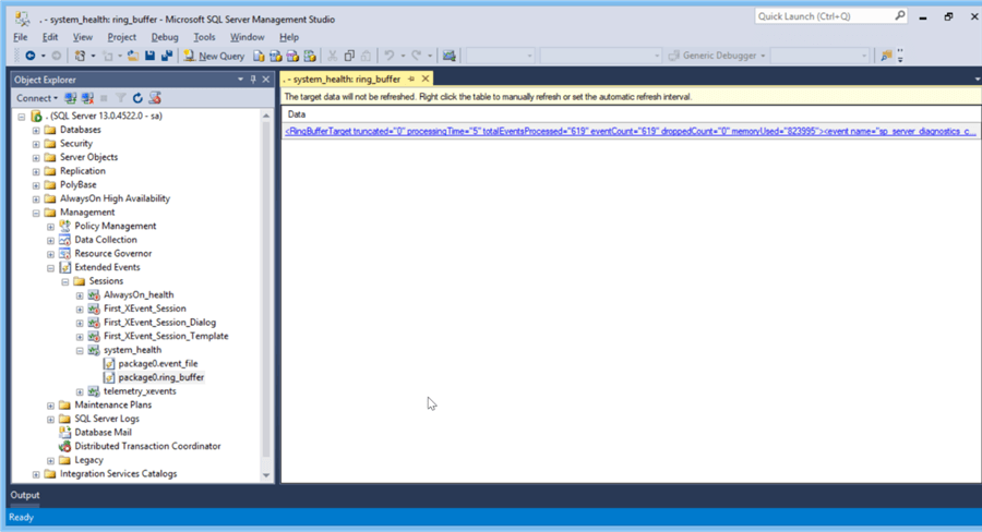 extended events captured data using view target data