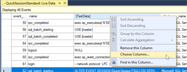 extended events captured data using xevent profiler