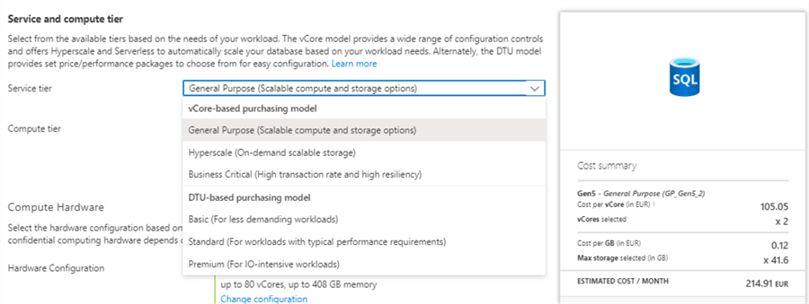 default database config