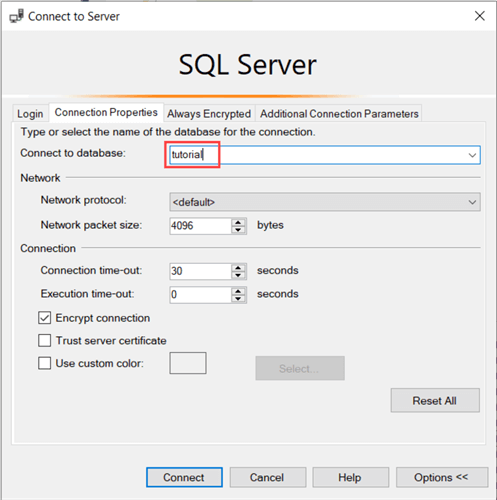 specify db name in conn