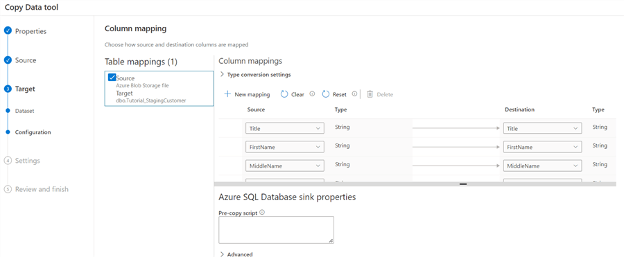 column mapping