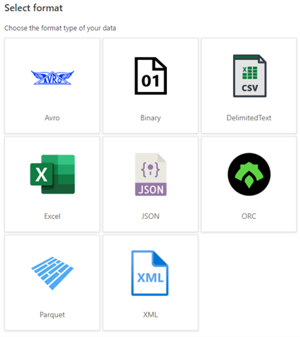 differnent types of file formats supported by ADF