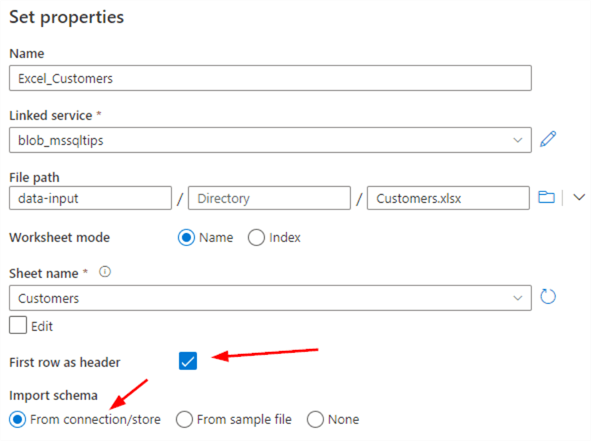 configure dataset properties