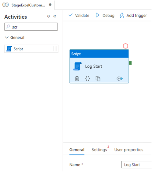 add first Script activity