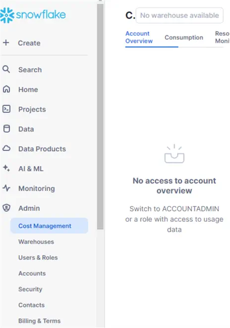 cost management in admin is for account admins only