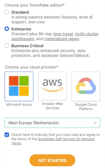 configure account - edition & cloud provider & region