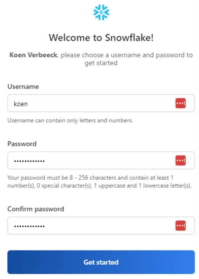 choose username and pw
