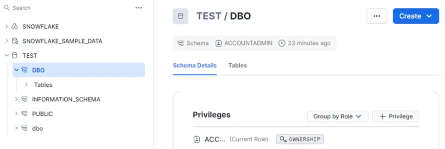 select database and schema from tree view