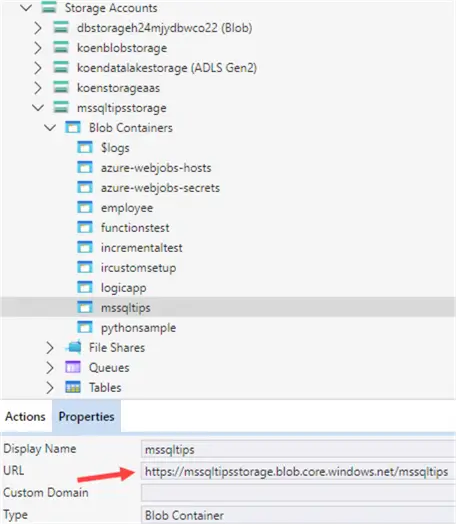 get url of blob container