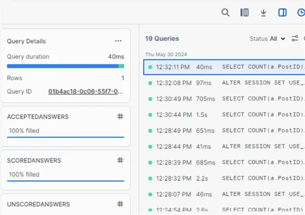 query history pane