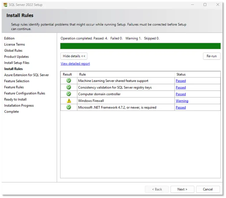 sql server 2022 install rules screen