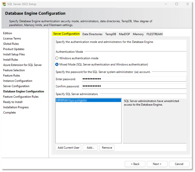 sql server 2022 server configuration