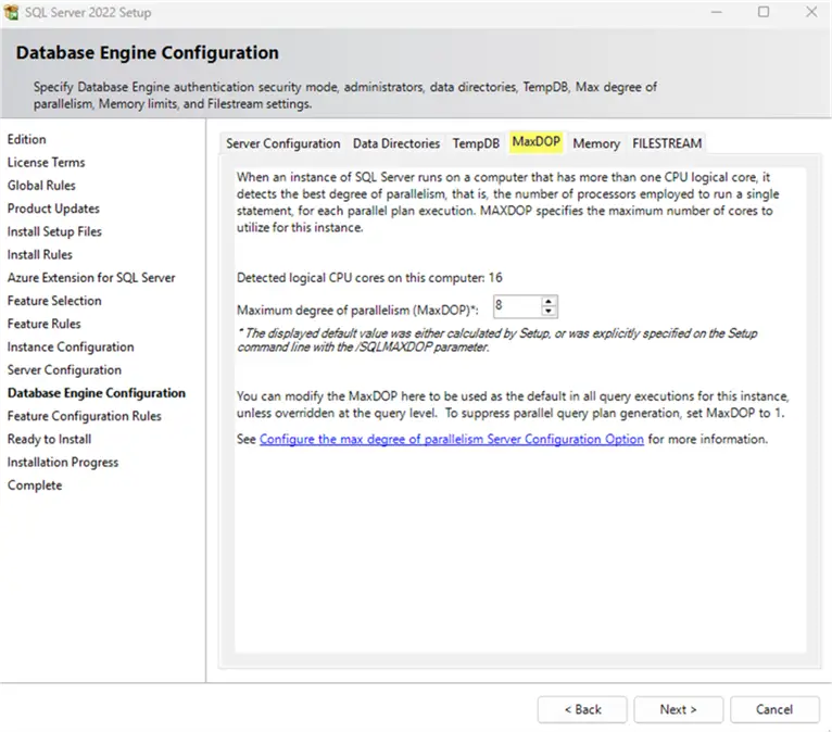 sql server 2022 maxdop