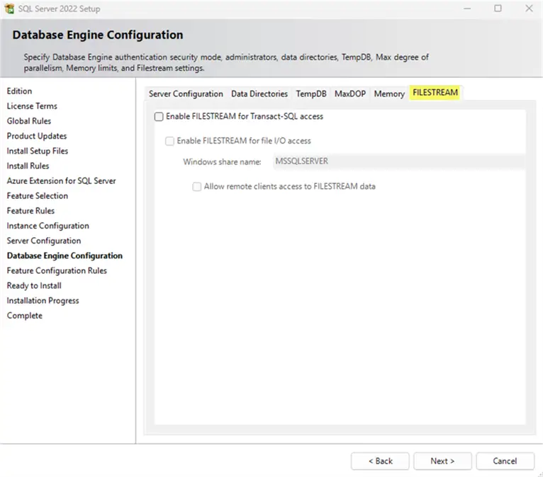 sql server 2022 filestream