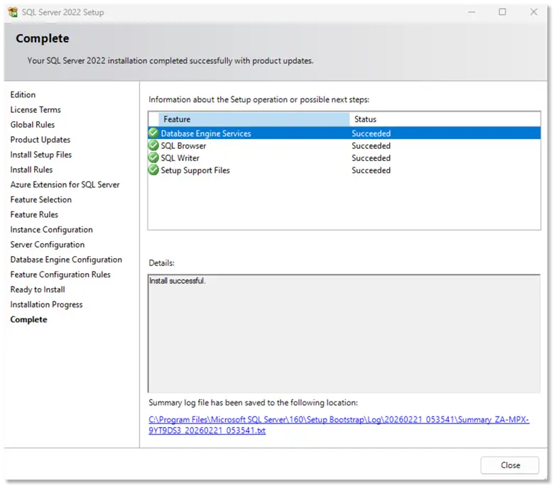 sql server 2022 complete screen