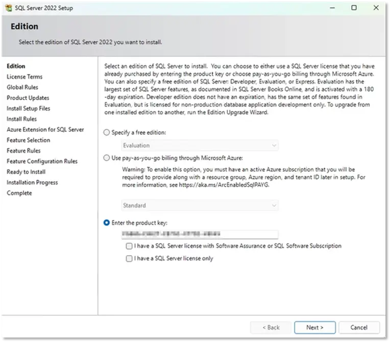 sql server 2022 edition screen