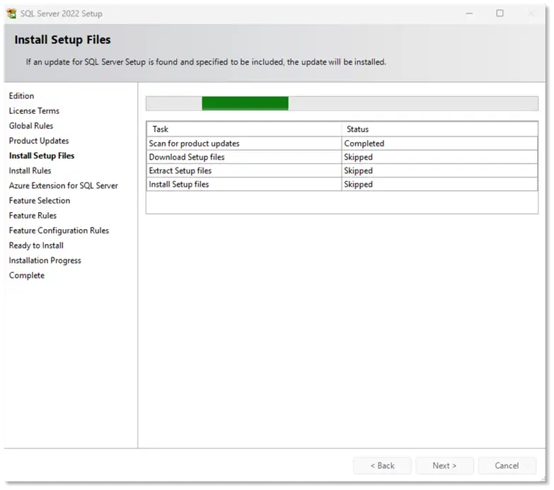 sql server 2022 install setup files screen