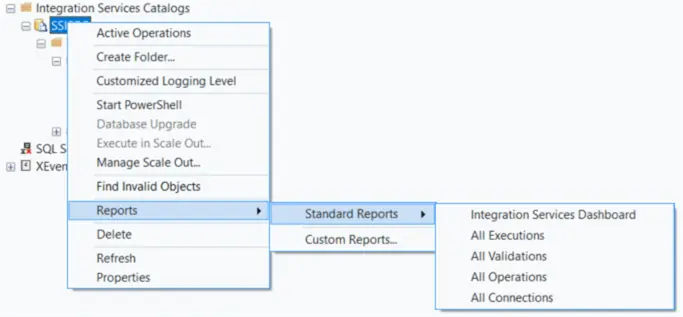 SSIS catalog pre-defined set of reports
