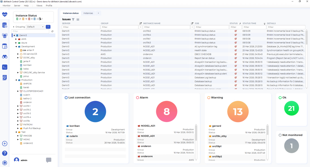 dbWatch Main DBA Dashboard