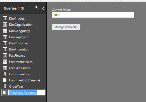 Show the current value for the parameter in Power BI