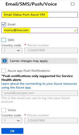 azure service health alerts email sms push voice