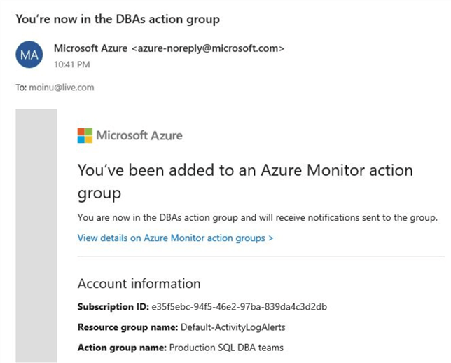 azure service health alerts action group assigned
